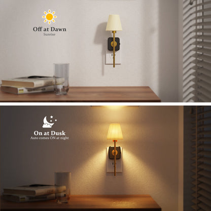 Plug-in Night Light Wall Sconce Style with Pleated Fabric Cover