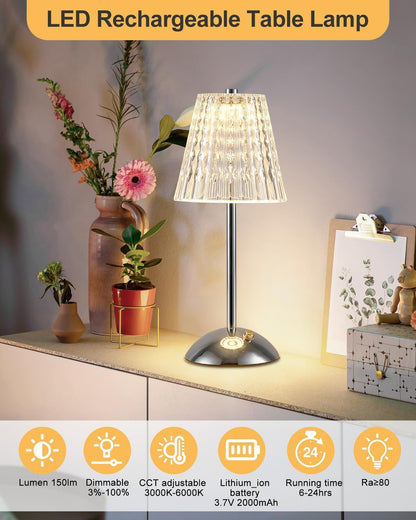 Rechargeable Gold Table Lamp. Touch Dimmable LED Desk Light