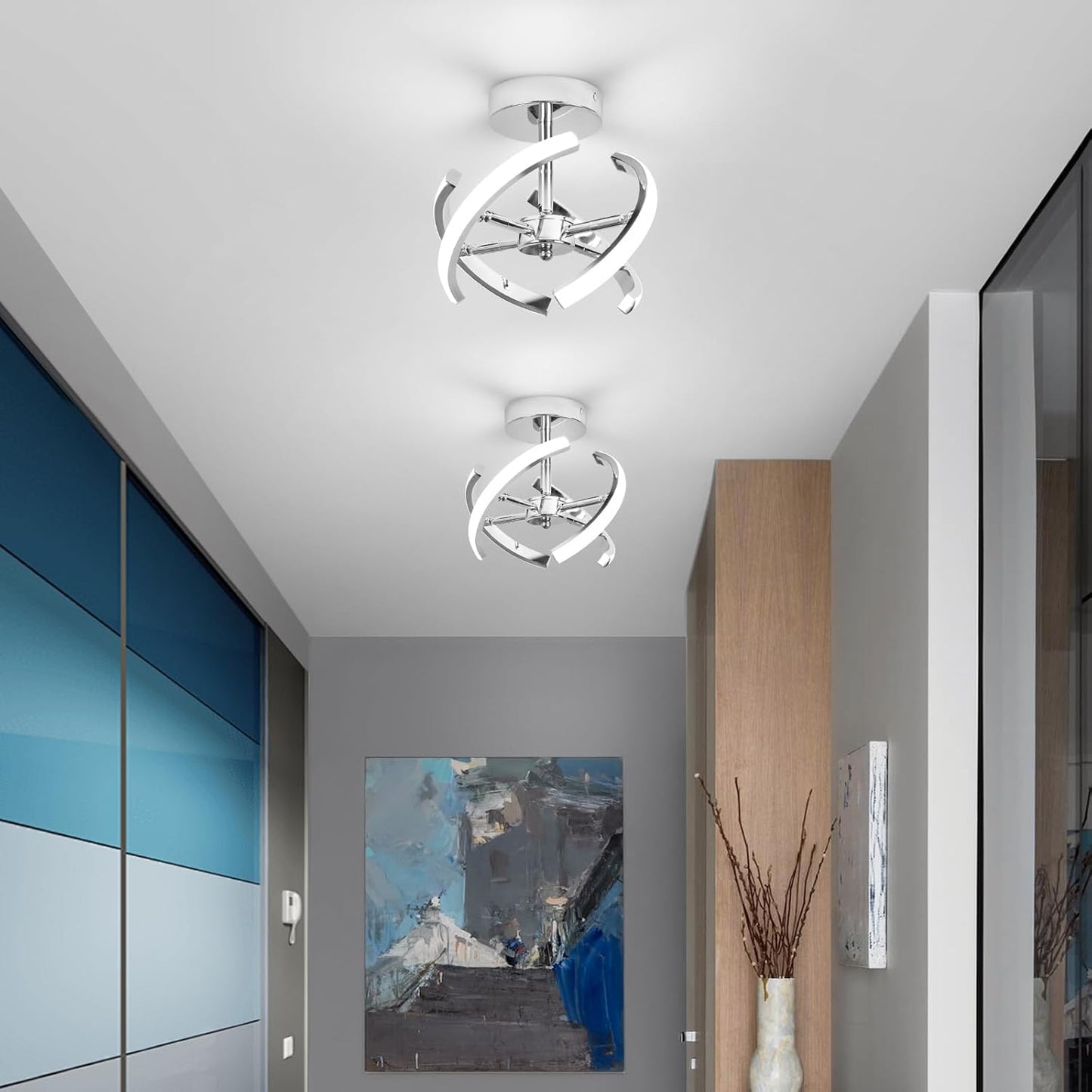 Curved LED Ceiling Light – 22W Cool White. Silver