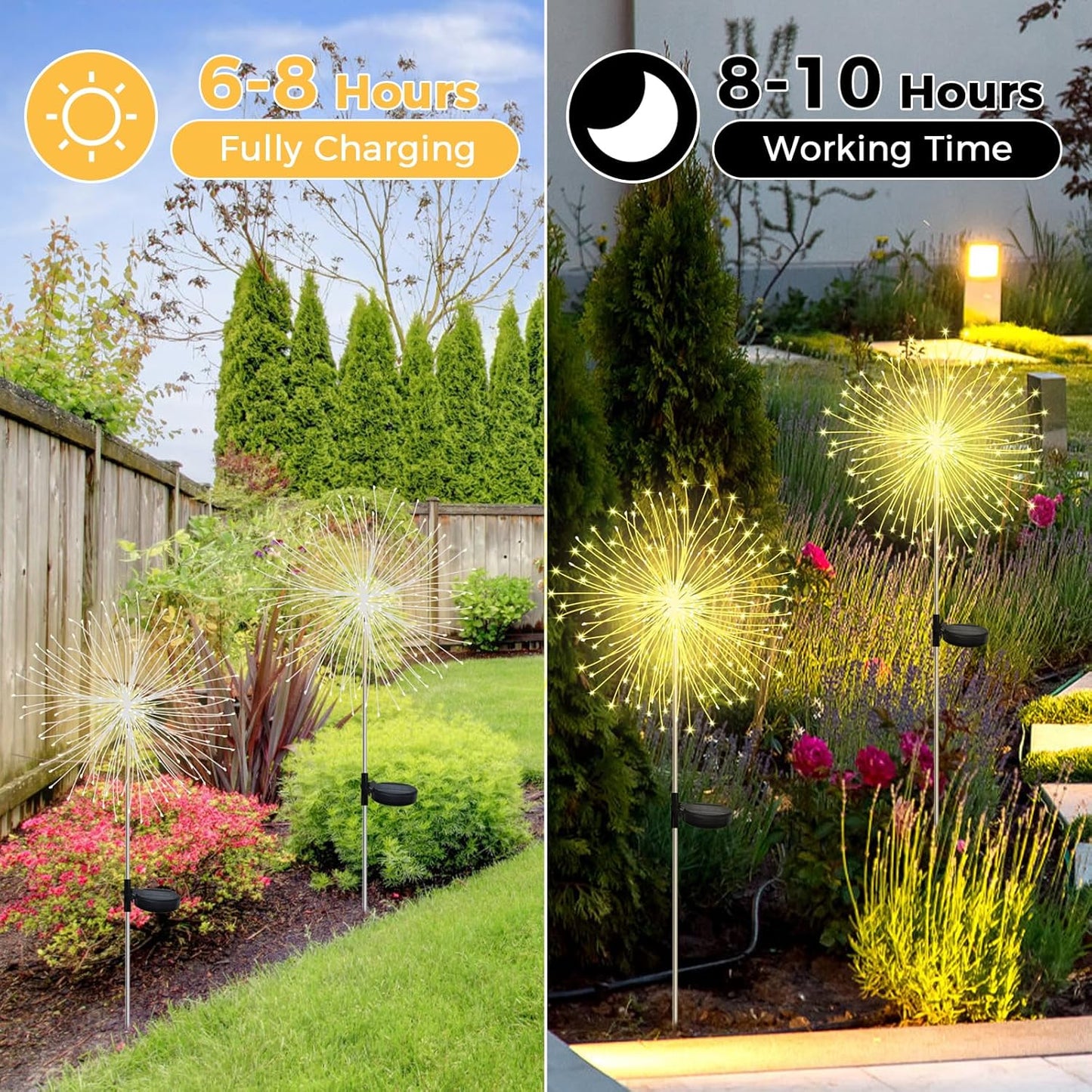 Solar Firework Garden Lights. 2-Pack. 120 LED Warm