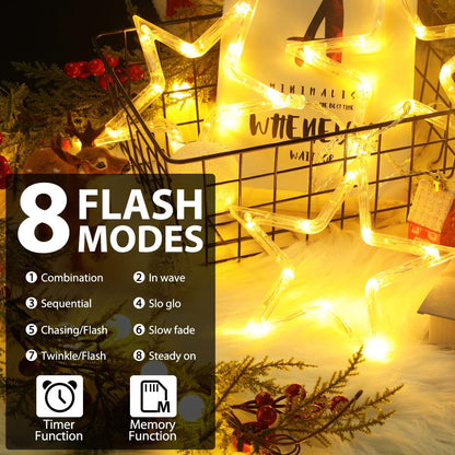 Christmas Window Star Lights. 30 LEDs Battery String Lights with Timer