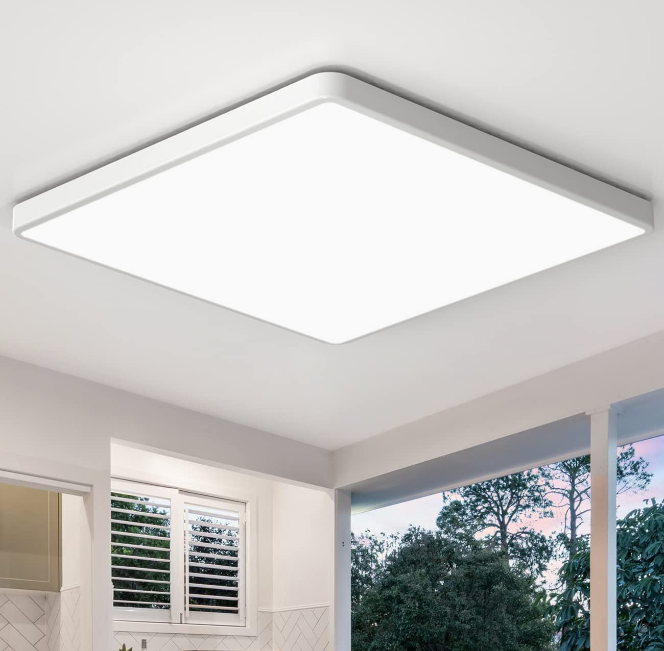 48W LED Panel Ceiling Light – 20 Inch Flush Mount White Fixture for Kitchen. Bedroom & Living Room