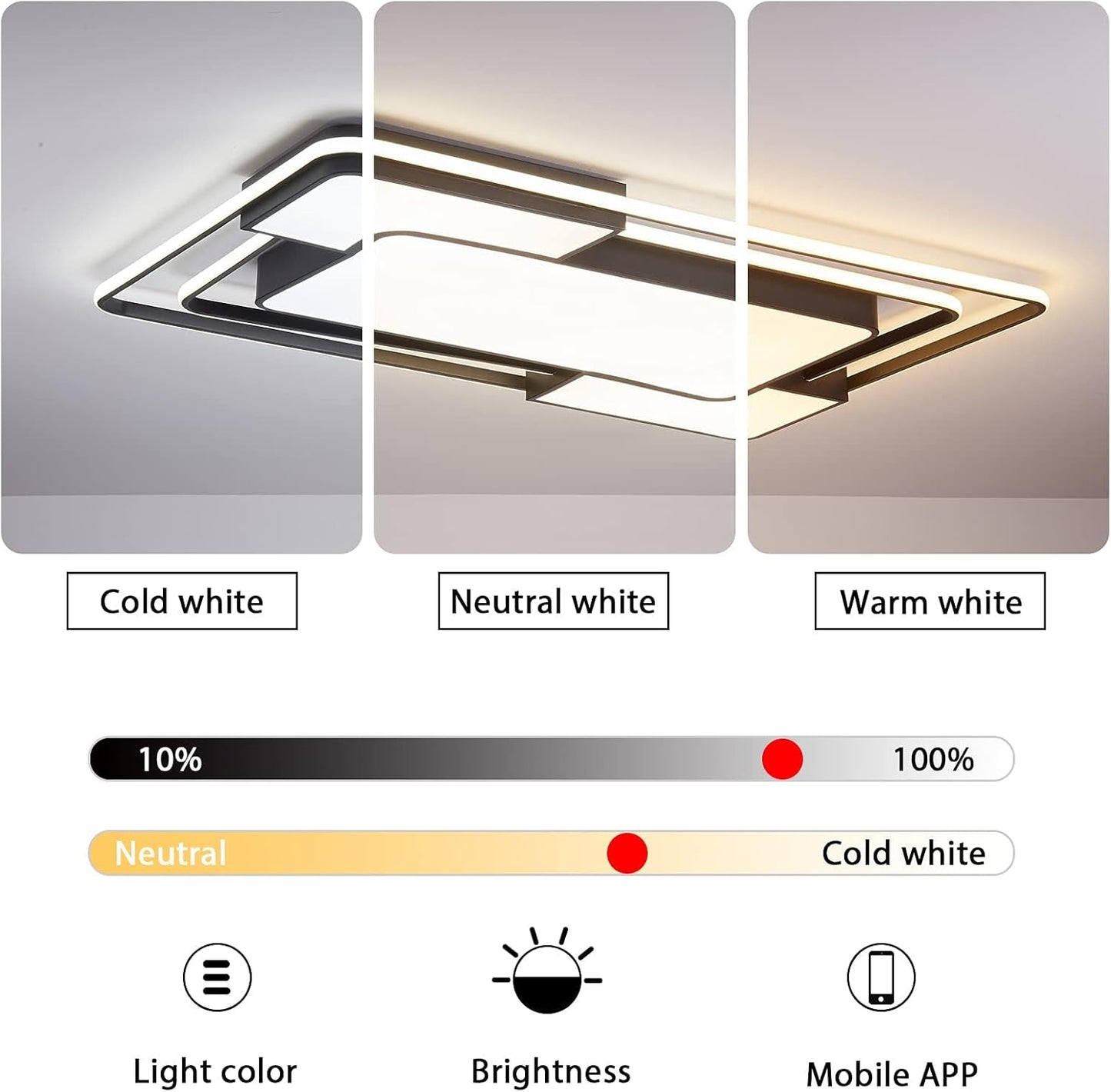 Modern Dimmable LED Ceiling Light with Remote. 90×60CM. 3000–6500K