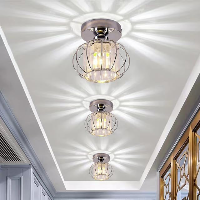 Mini Crystal Ceiling Light. Chrome Semi-Flush Mount