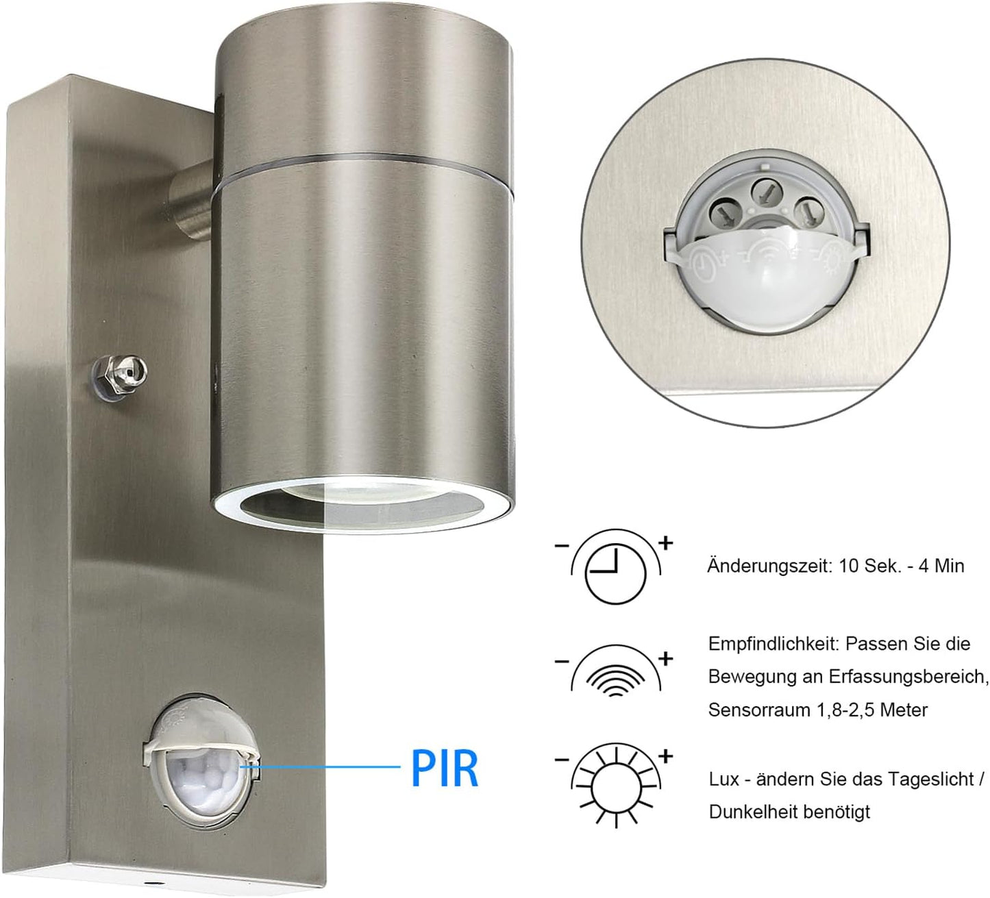 Outdoor Motion Sensor Wall Light – Stainless Steel IP44 GU10 Downward Facing Exterior Light
