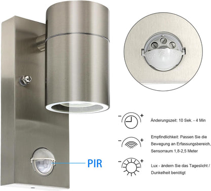 Outdoor Motion Sensor Wall Light – Stainless Steel IP44 GU10 Downward Facing Exterior Light