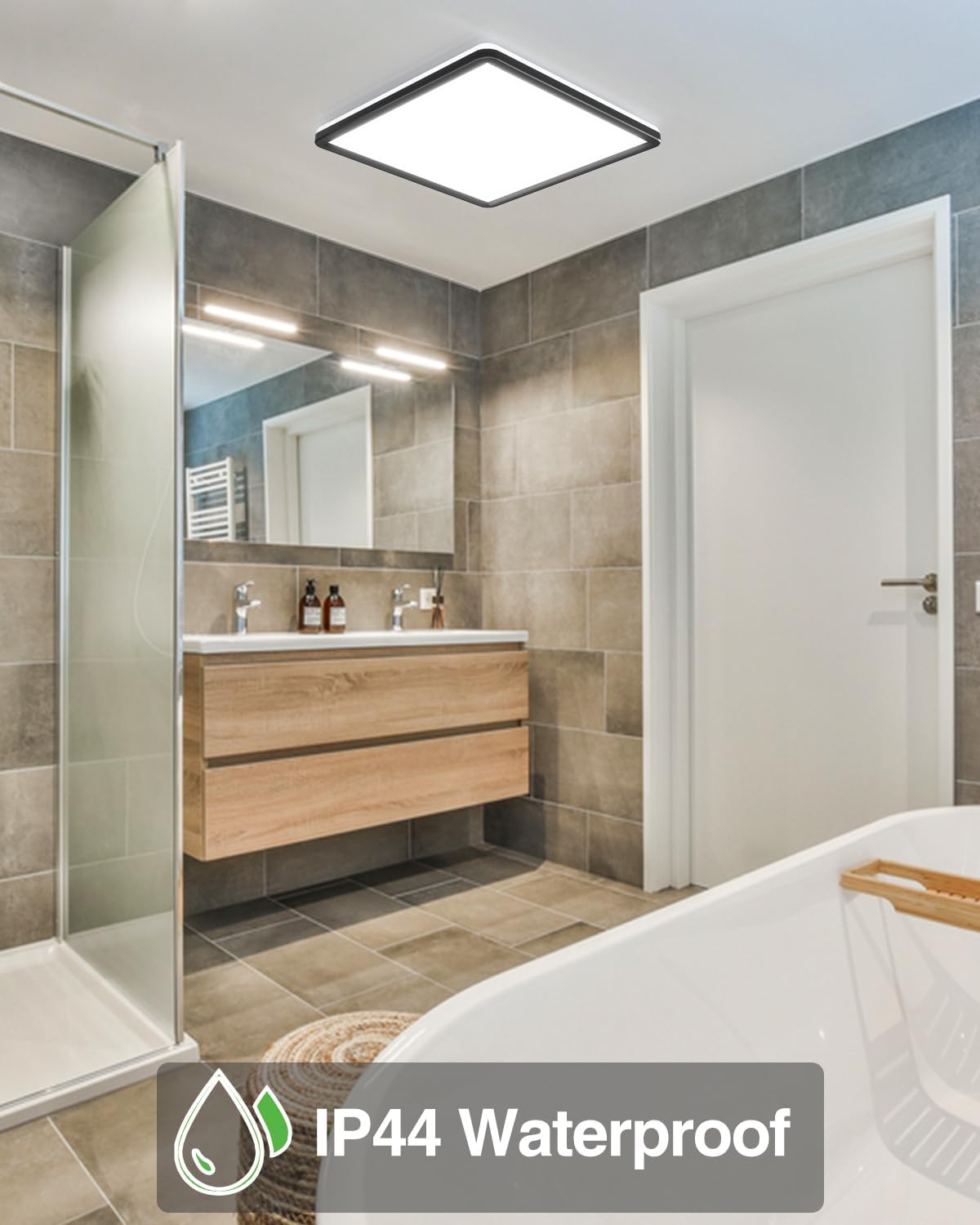 36W Square LED Ceiling Light. 3300LM. 5000K Daylight. IP44 Waterproof. Slim Black Design