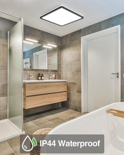 36W Square LED Ceiling Light. 3300LM. 5000K Daylight. IP44 Waterproof. Slim Black Design