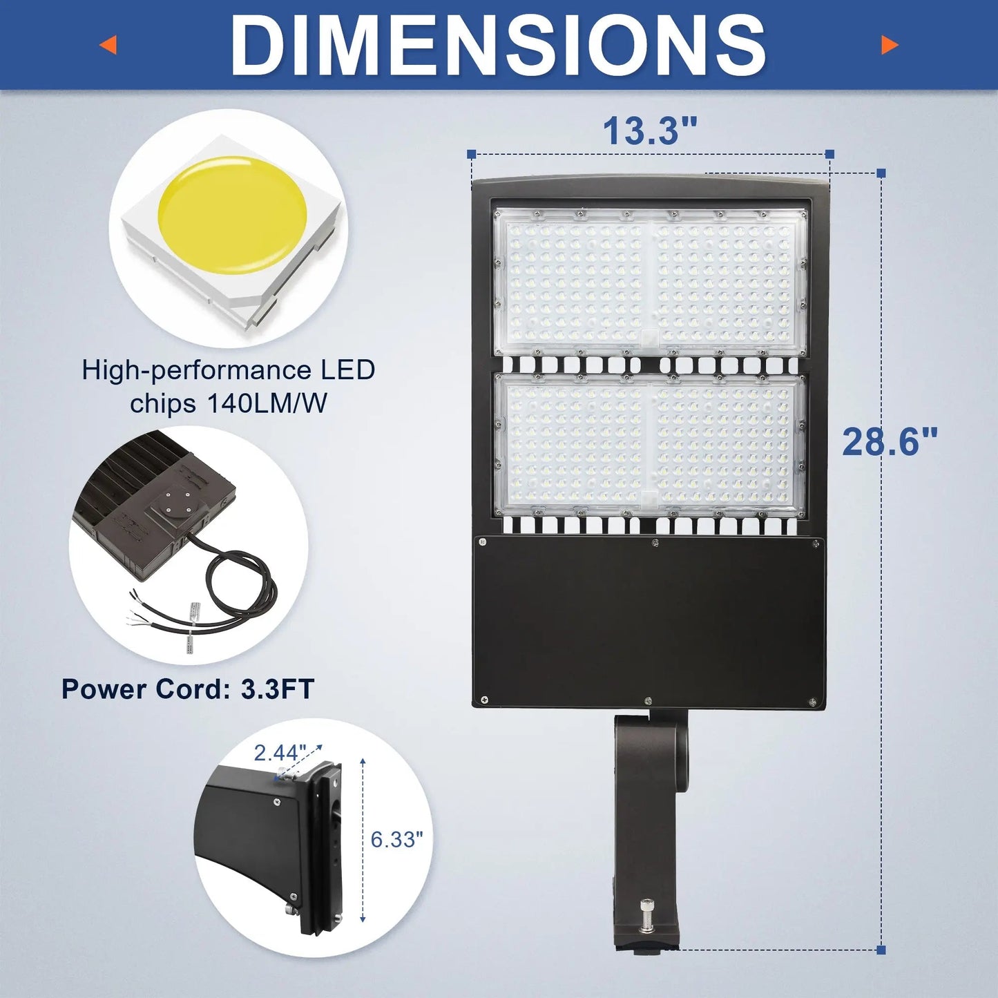 300W LED Parking Lot Light-Shoebox Area Light-AC 120~277V-42.000 Lumens-CCT 5000K-1.000W Metal Halide Equivalent-UL+DLC 5.1