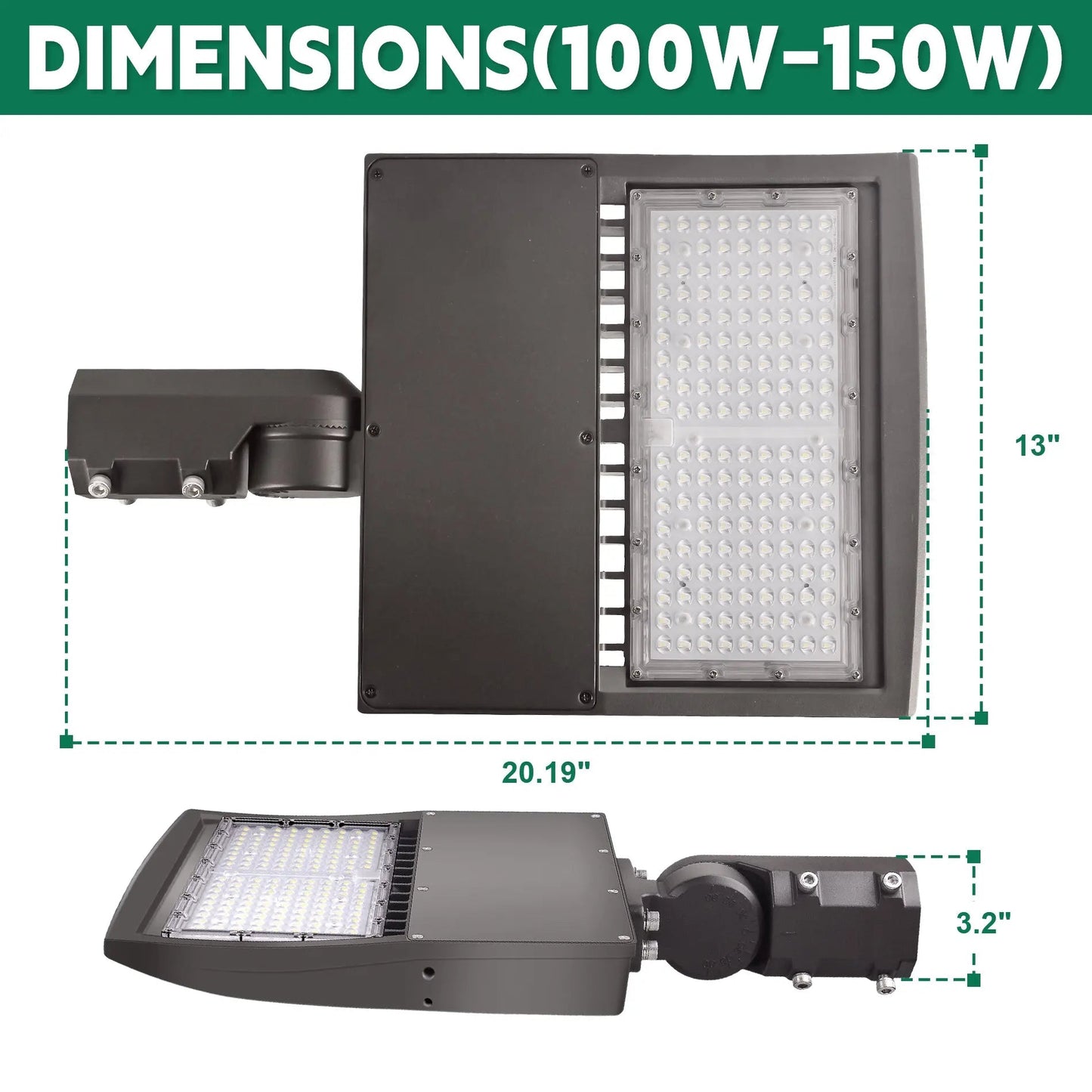 150W LED Shoebox Light-Led Parking Lot Light-21.000 Lumens-CCT 5000K-Brownz Color-Photocell Optional-5 Years Warranty-UL+DLC 5.1