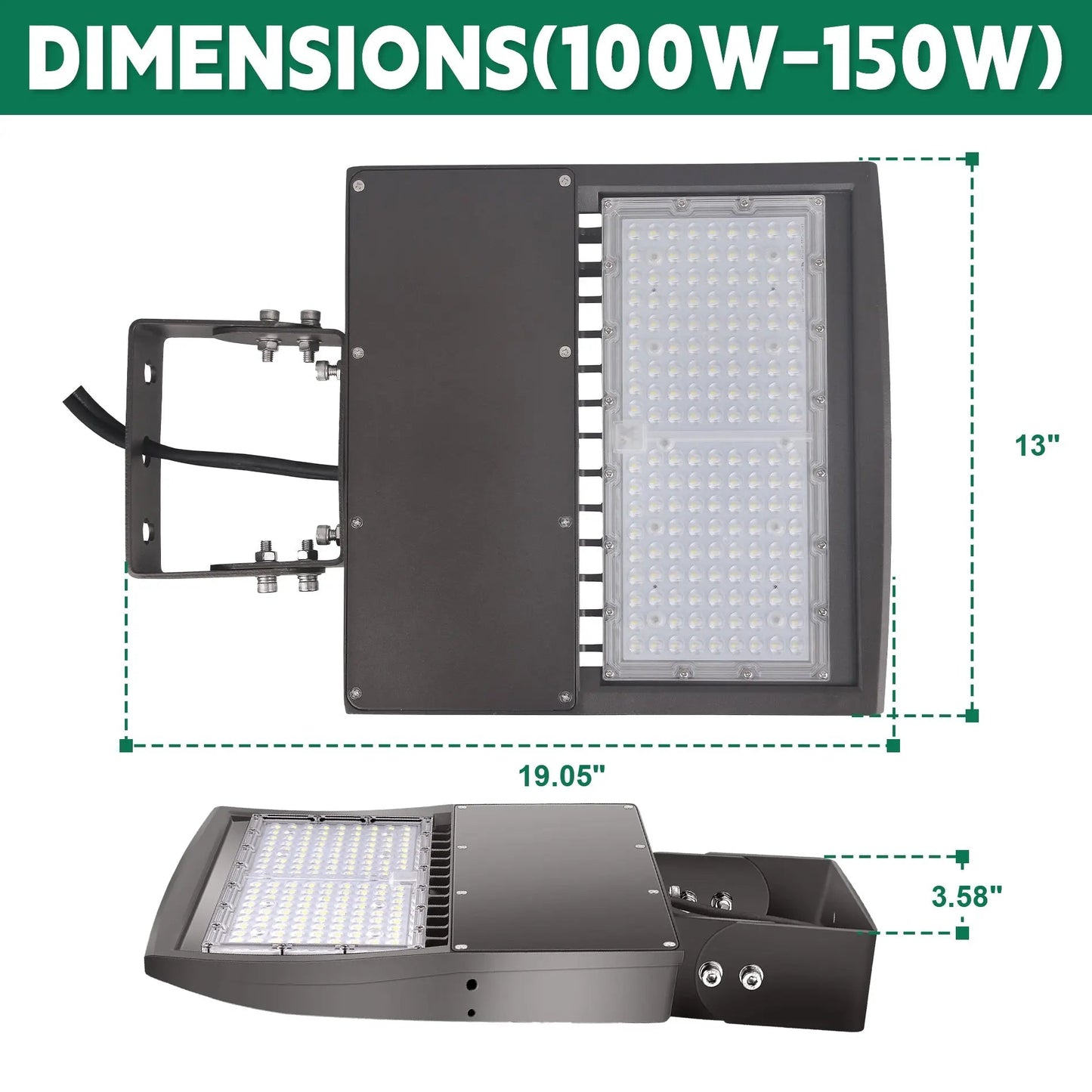 150W/100W/80W Selectable LED Parking Lot Light. 277-480V. Type III. 5000K. Bronze Housing