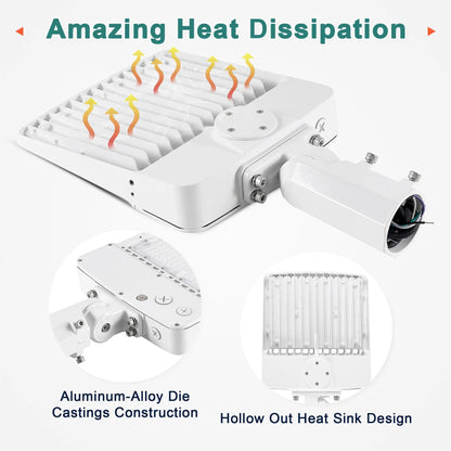 150W LED Shoebox Parking Lot Light – 5000K Daylight. White Housing. Outdoor Area & Street Light. UL Listed. AC 100-277V (No Photocell)