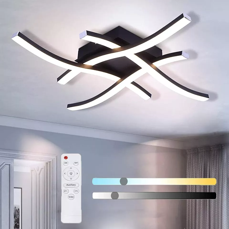 Modern LED Ceiling Light. 4-Wave Design. Dimmable Fixture for Bedroom and Hallway