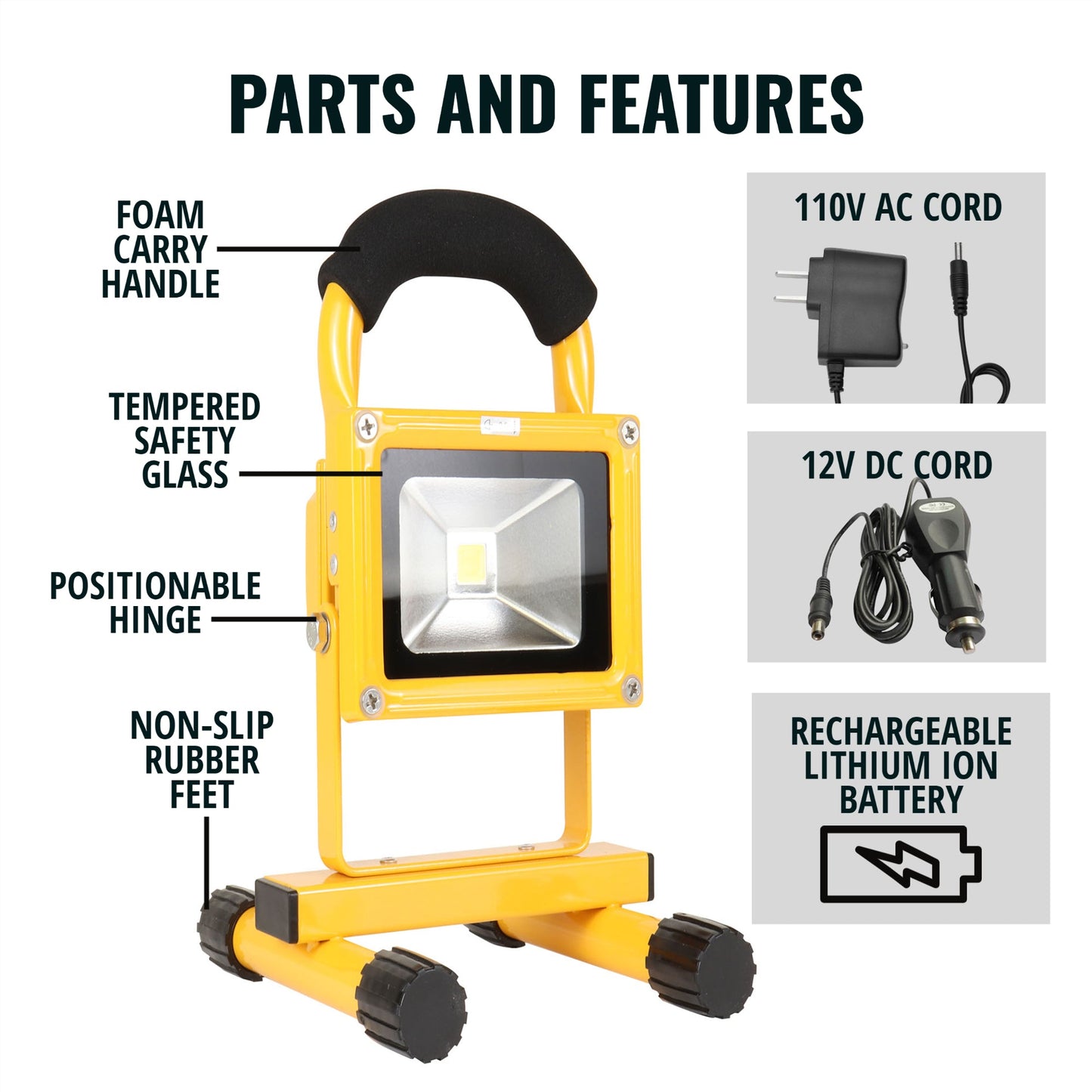 Koolatron 12V Cordless Rechargeable Work Light. Weatherproof Indoor/Outdoor Flood Light. Long-Life LED Lantern with 12V DC/110V AC Charging Cords. for Construction. Camping. Jobsite. Emergency