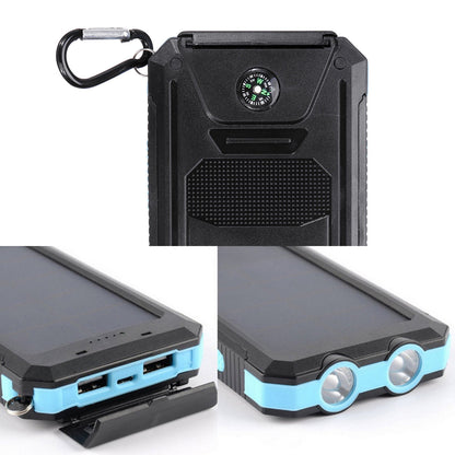 20000mAh Solar Charging Power Bank SOS Mode Portable Cell Phone Solar Charger with Dual USB Charging Ports LED Flashlight Carabiner/Compass