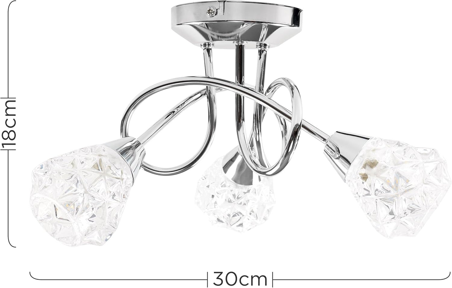 3 Way Chrome Ceiling Light with Diamond Glass Shades – Modern Pendant Fixture