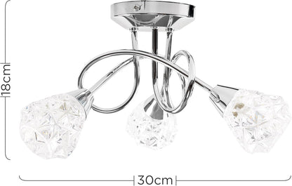 3 Way Chrome Ceiling Light with Diamond Glass Shades – Modern Pendant Fixture