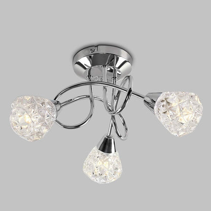 3 Way Chrome Ceiling Light with Diamond Glass Shades – Modern Pendant Fixture