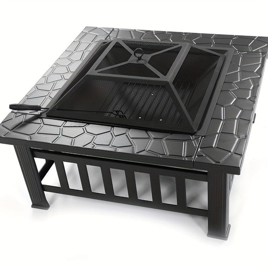 Square Metal Wood Fire Pit Table