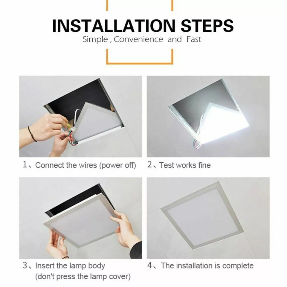 70W LED Recessed Ceiling Light Panel 600x600mm. 6500K Cool White. Ultra-Slim Design for Bedroom Lighting