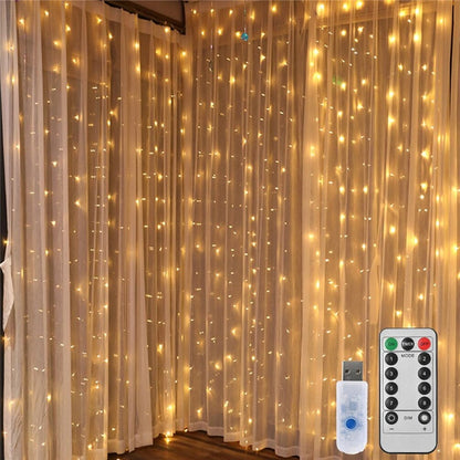 8 Modes Waterproof Warm White Curtain String Lights