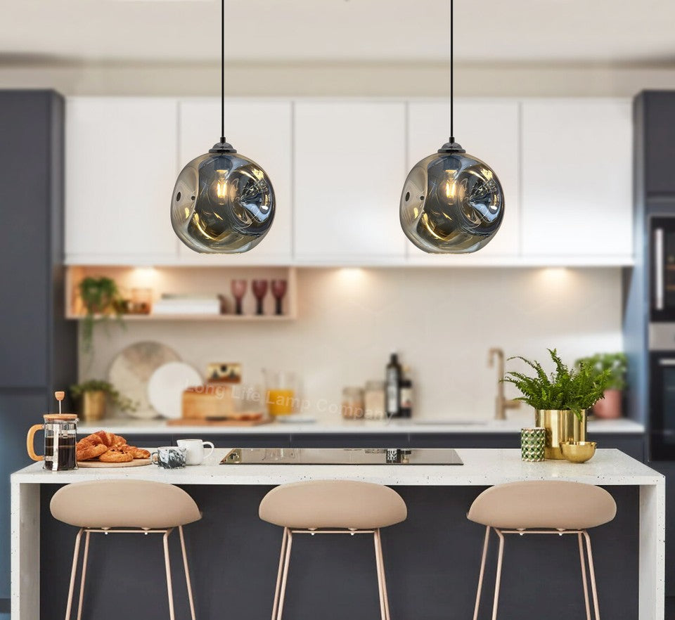 Vintage Smoked Glass Pendant Light with Irregular Shade – Ceiling Hanging Lamp for Home. Pub & Diner