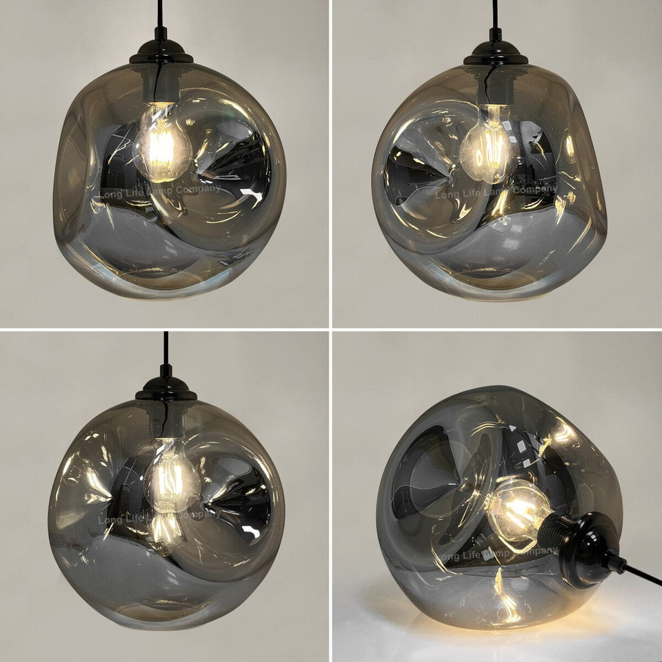 Vintage Smoked Glass Pendant Light with Irregular Shade – Ceiling Hanging Lamp for Home. Pub & Diner