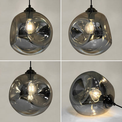 Vintage Smoked Glass Pendant Light with Irregular Shade – Ceiling Hanging Lamp for Home. Pub & Diner