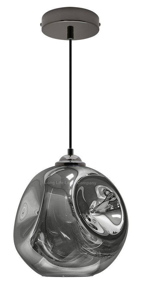Vintage Smoked Glass Pendant Light with Irregular Shade – Ceiling Hanging Lamp for Home. Pub & Diner