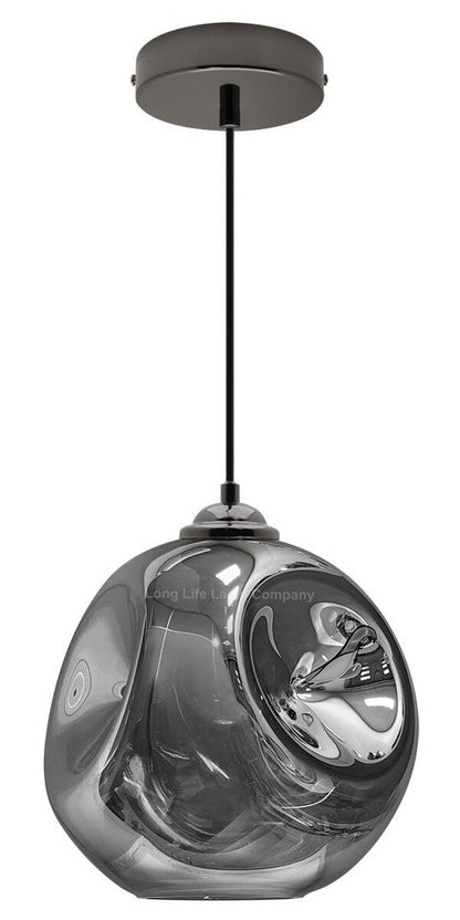 Vintage Smoked Glass Pendant Light with Irregular Shade – Ceiling Hanging Lamp for Home. Pub & Diner
