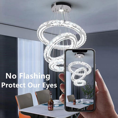 Modern Adjustable 2-Ring LED Crystal Chandelier with Remote