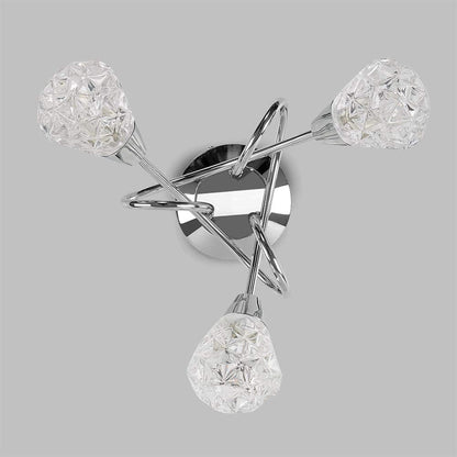 3 Way Chrome Ceiling Light with Diamond Glass Shades – Modern Pendant Fixture