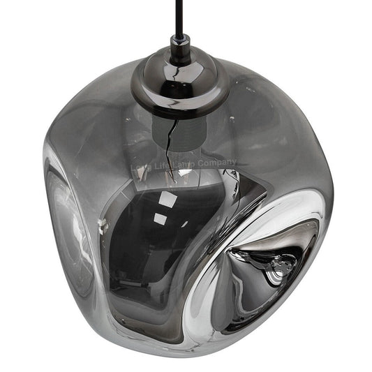 Vintage Smoked Glass Pendant Light with Irregular Shade – Ceiling Hanging Lamp for Home. Pub & Diner