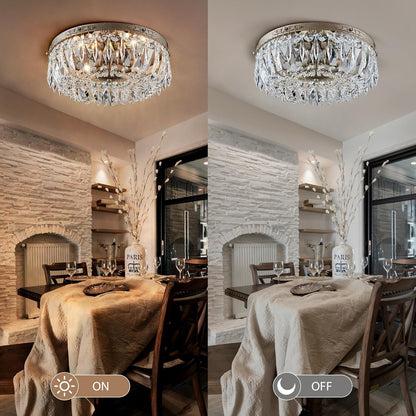 Antique Silver Crystal Semi Flush Mount Chandelier – 4-Light LED Ceiling Fixture