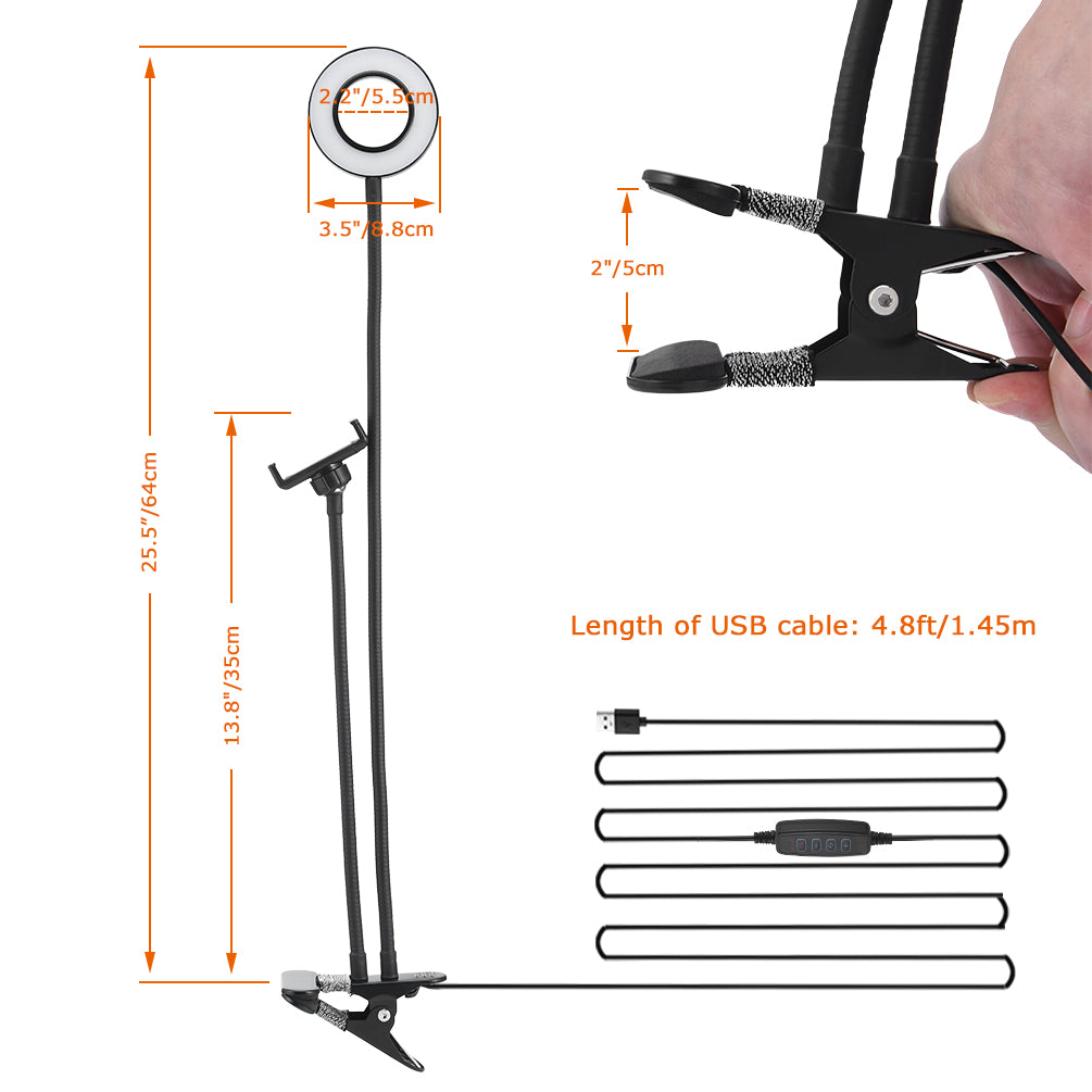 2-in-1 Selfie Ring Light for Makeup. Self-Portrait Shooting. Live Stream
