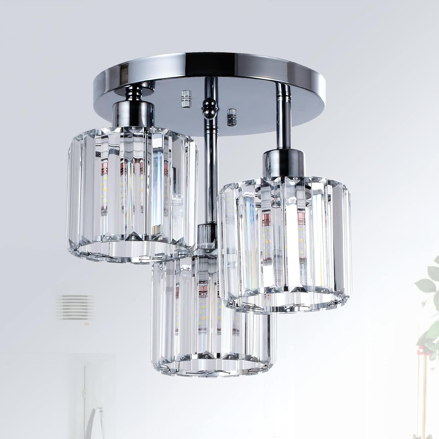 Modern 3-Light Crystal Ceiling Light – Chrome Semi Flush Mount Fixture