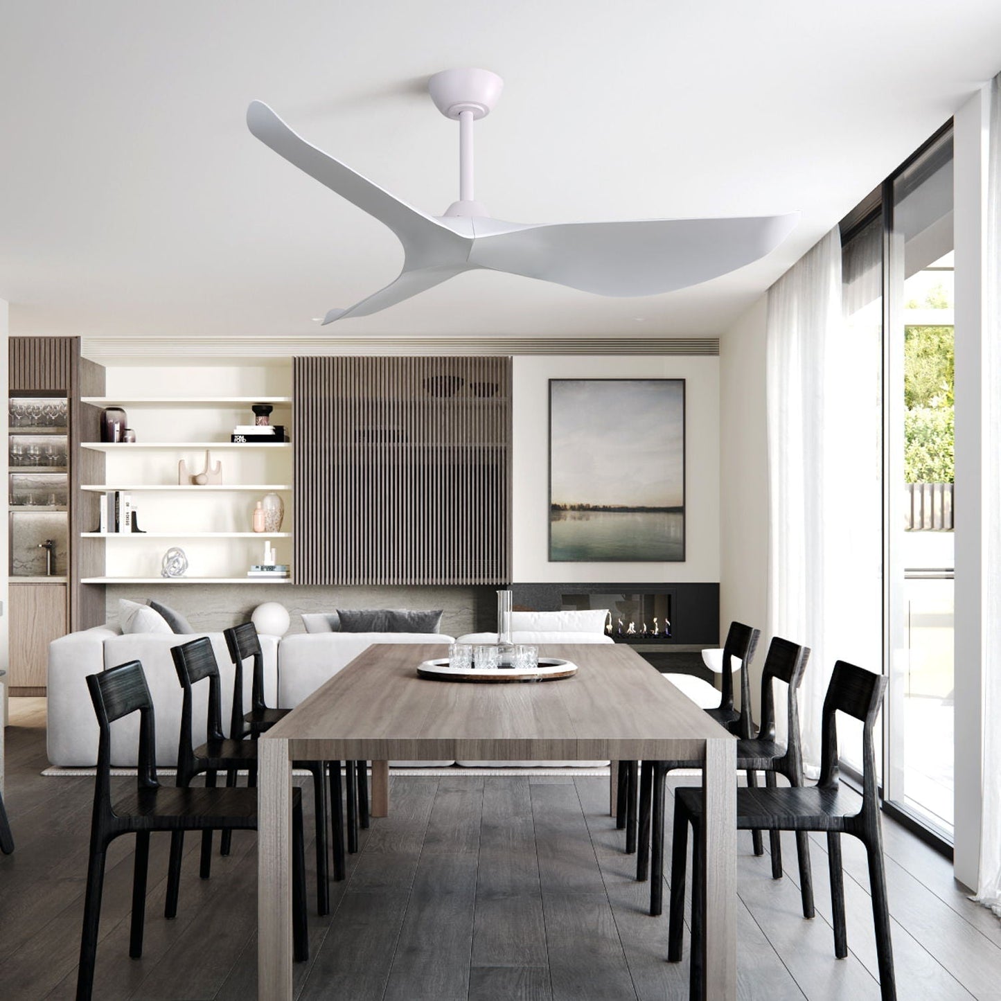 Indoor Ceiling Fan Without Light. 6 Speeds Reversible DC Motor. 3 ABS Blade Ceiling Fan White For Bedroom - White