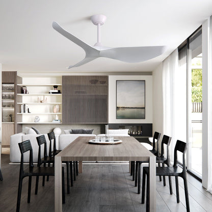 Indoor Ceiling Fan Without Light. 6 Speeds Reversible DC Motor. 3 ABS Blade Ceiling Fan White For Bedroom - White