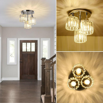 Modern 3-Light Crystal Ceiling Light – Chrome Semi Flush Mount Fixture