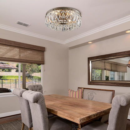 Antique Silver Crystal Semi Flush Mount Chandelier – 4-Light LED Ceiling Fixture
