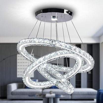 Modern Adjustable 2-Ring LED Crystal Chandelier with Remote