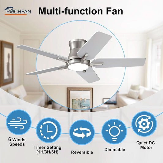 42 Inch Brushed Nickel Ceiling Fan With Remote Control And Lights
