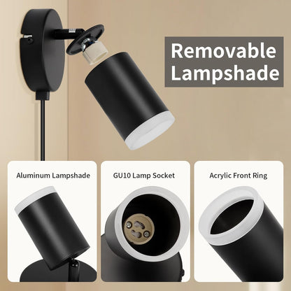Wall Lights with Switch. Adjustable GU10 Plug-In Lamps 2 Pack