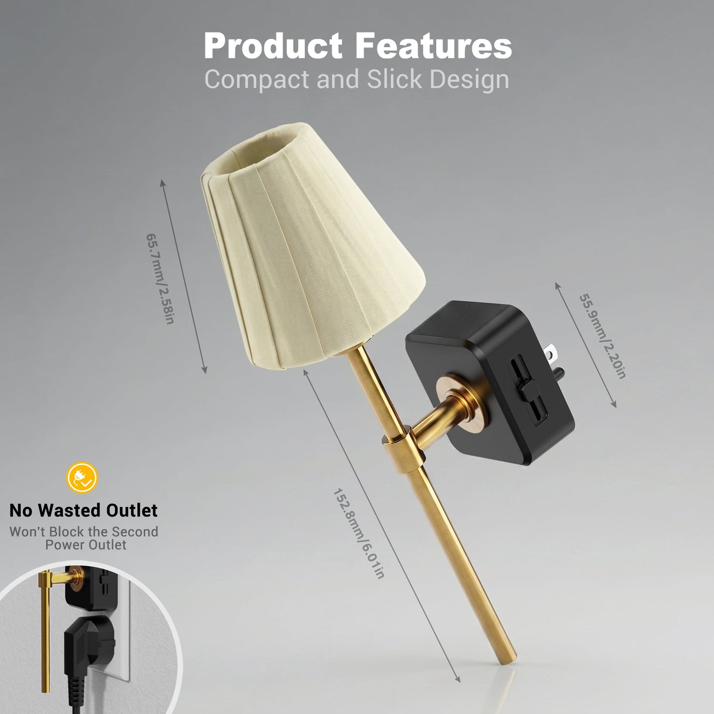 Plug-in Night Light Wall Sconce Style with Pleated Fabric Cover