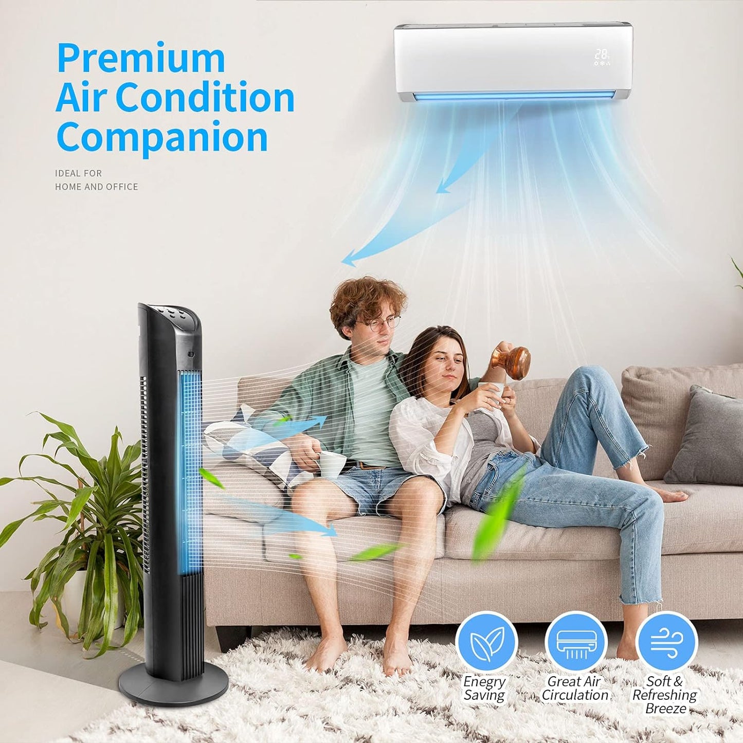 36 Large Outlet Oscillating Tower Fan with Remote Control