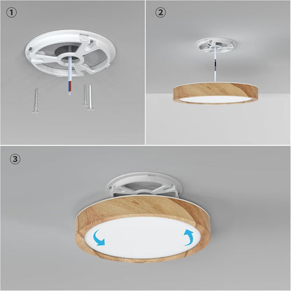 LED Ceiling Light. 12W Wood Grain Flat Small Round Nordic Flush Ceiling Light for Bedroom Living Room Kitchen Bathroom Lights
