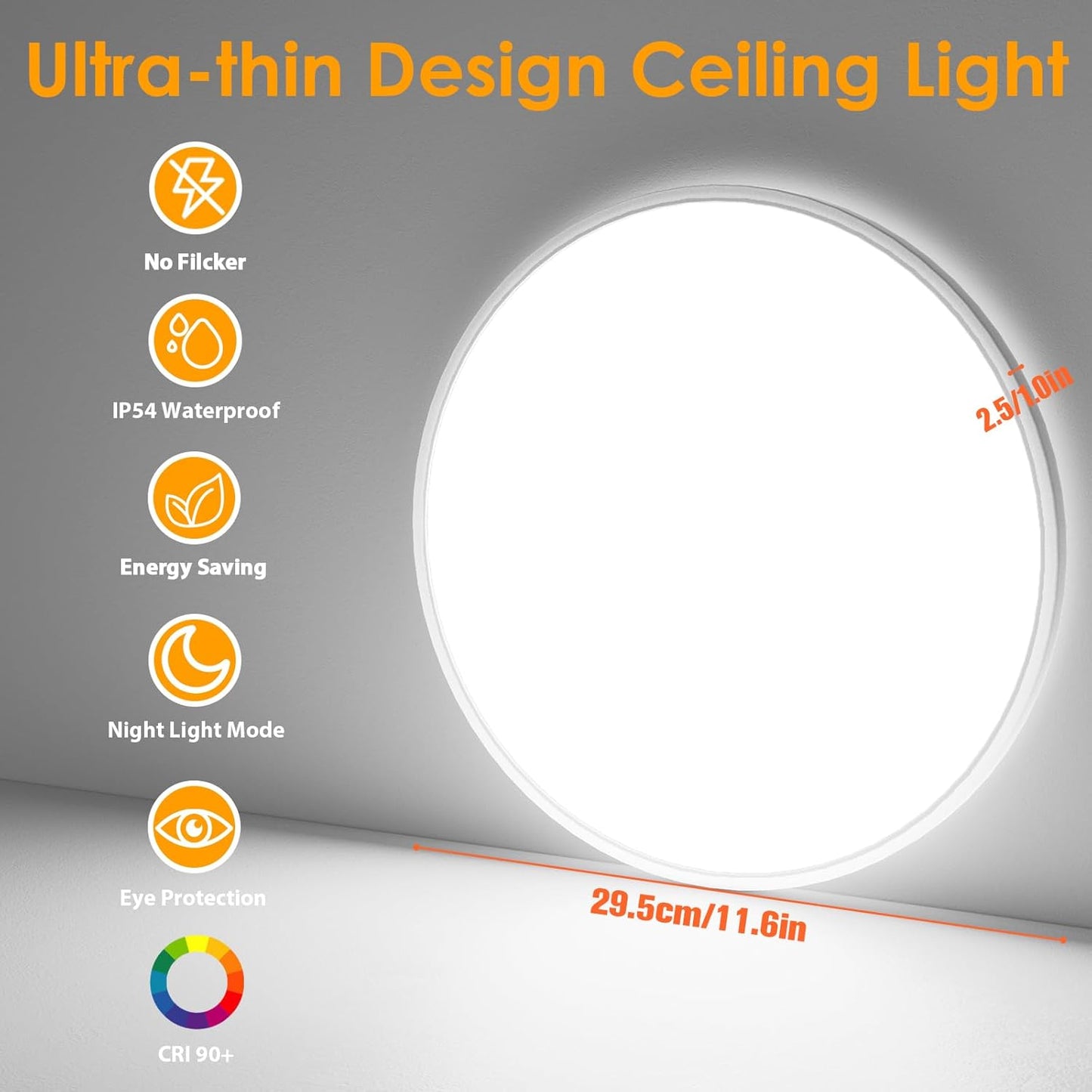 24W Bathroom Ceiling Light Dimmable LED with Remote