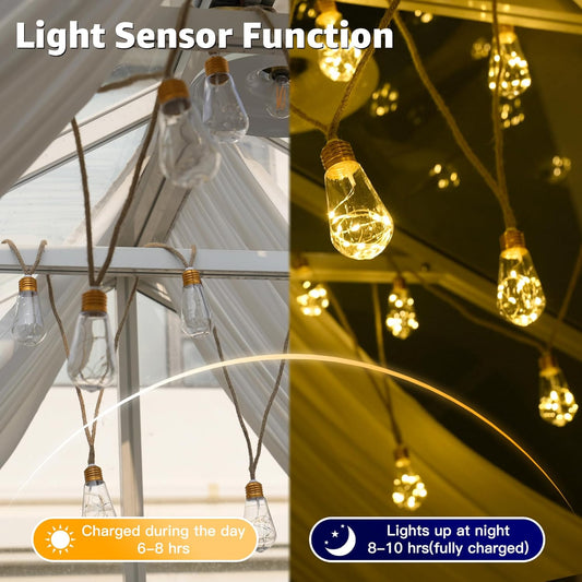 6m Solar Festoon Lights with Remote – 16 Bulbs Outdoor