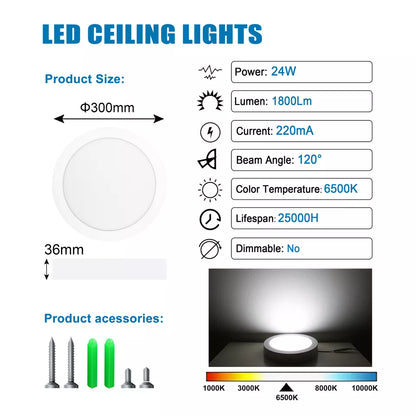 LED Round Ceiling Light – 10W-24W. Cool White