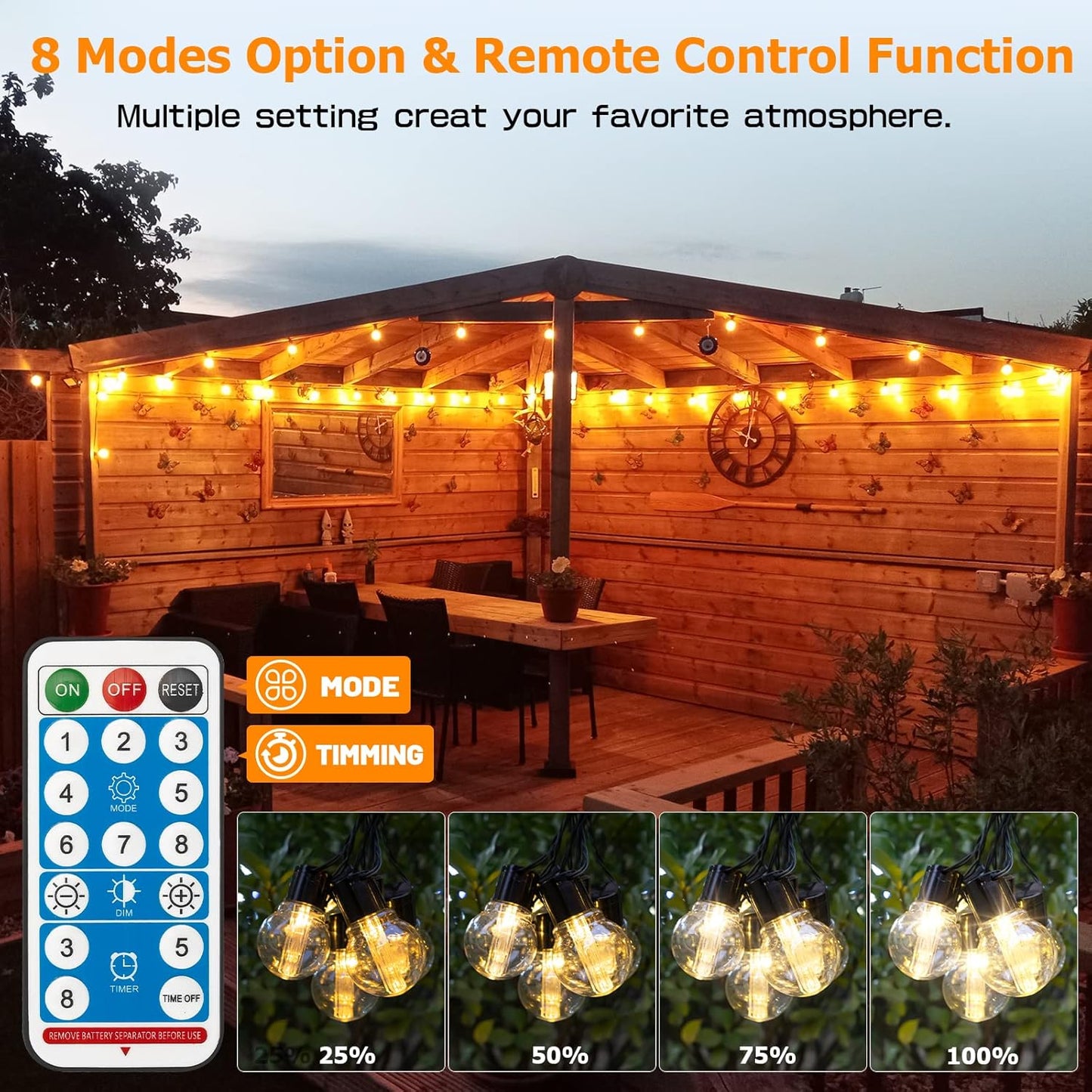 9M Solar Festoon Lights. 20 Bulbs. Remote Control